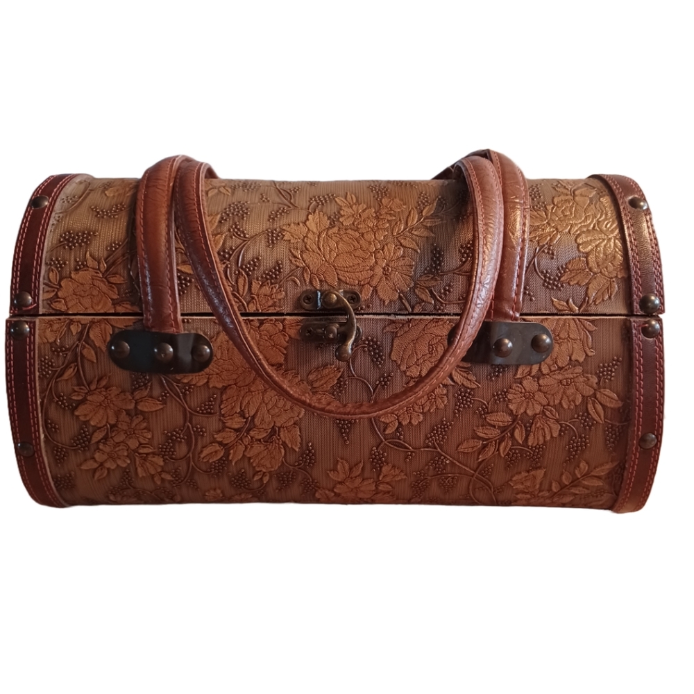 UNBRANDED VINTAGE 70'S FLORAL PATTERN WOODED BOX BAG